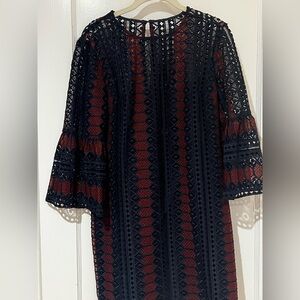 Trina Turk Red and Blue Off Embroidered Dress